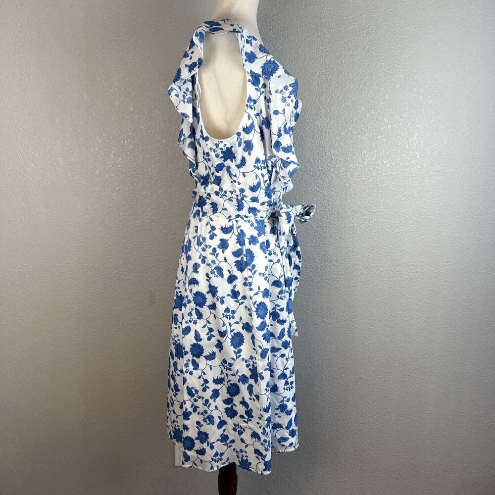 Gal Meets Glam Olivia Dress Size 14 Blue White Floral Ruffle Sleeve Pockets Belt - Picture 6 of 8